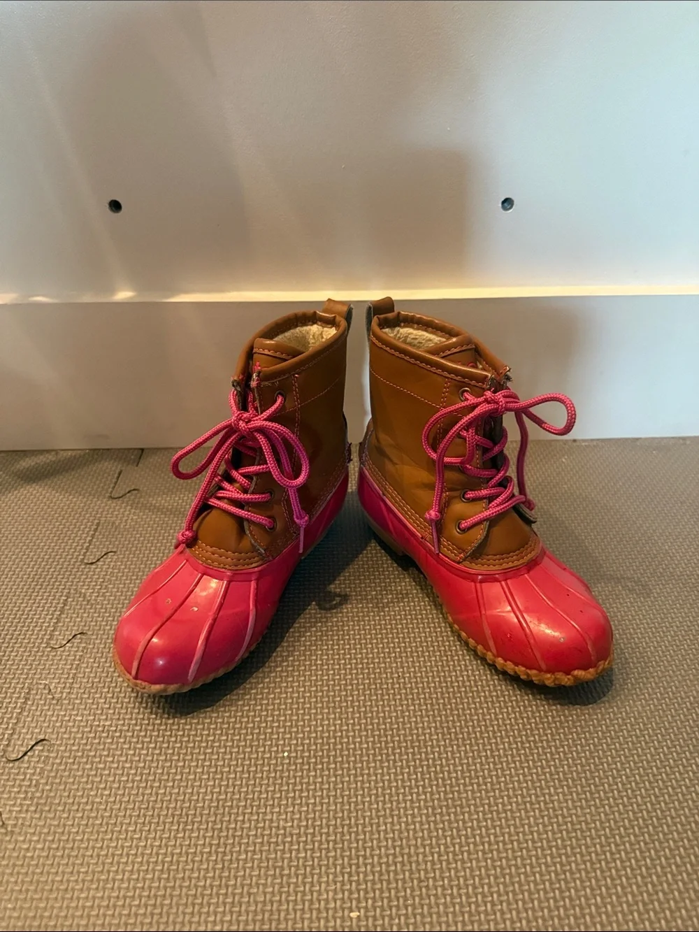 totes Kids Pink and Brown Lace-Up Rain Boots